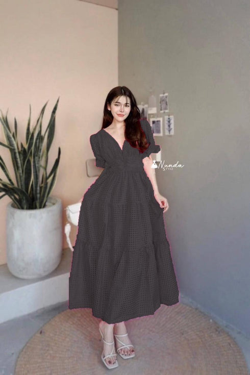 Summer V-neck Puff Sleeve Flounce Dresses